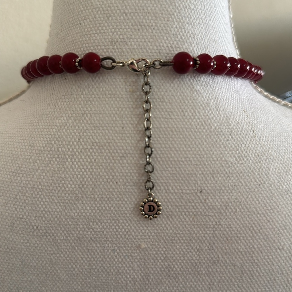 Dark Red Beaded Statement Necklace - image 4